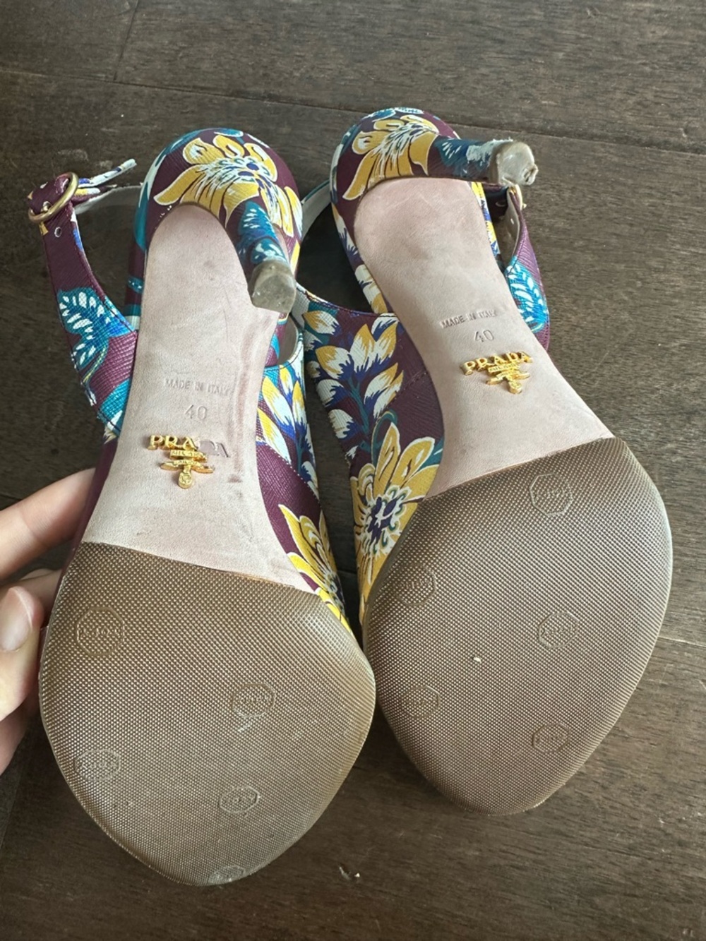 Prada Burgundy Floral Open-Toe Slingback Heels - Picture 6 of 9